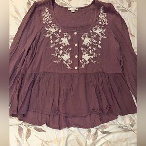 Embroidered Purple Women's Top